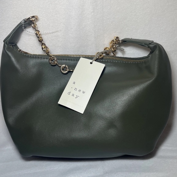 A New Day Jewelry Chain Clutch Handbag Olive Green Shell Metal Chain Strap Woven - Picture 4 of 4